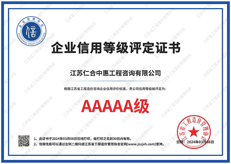 企业信用等级评定证书